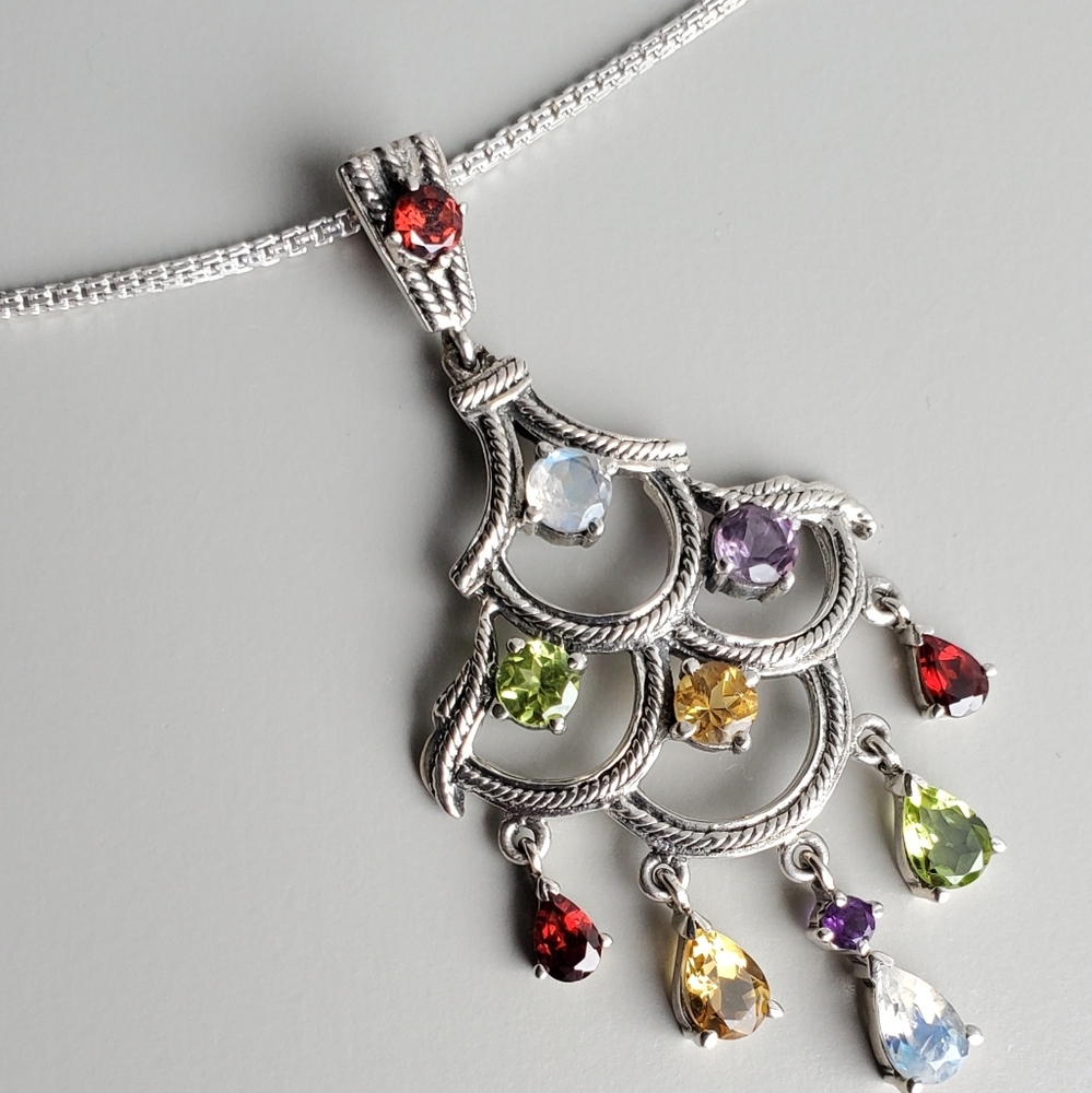 Nicky Butler 925 Sterling Silver Garnet Citrine Moonstone Designer Necklace NB